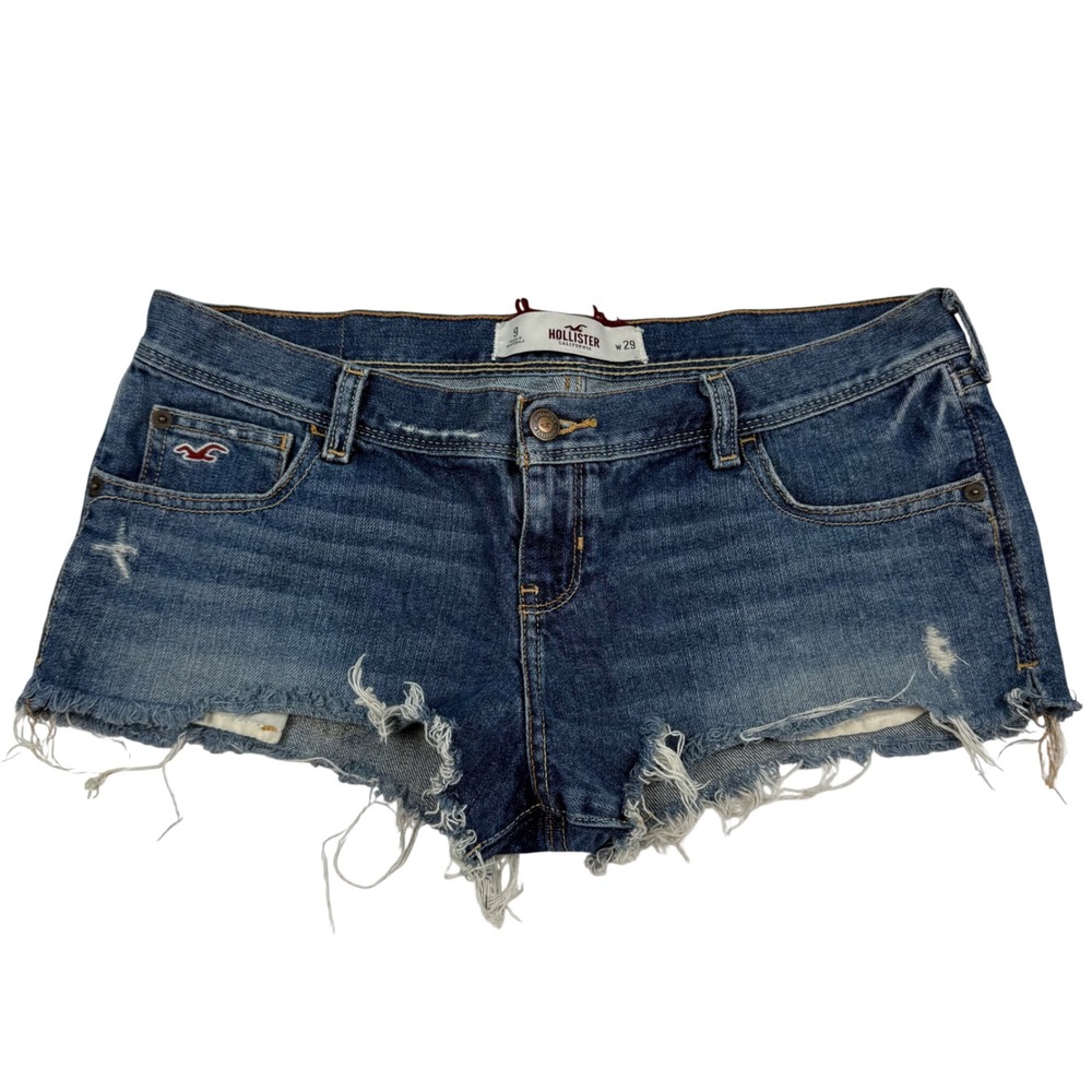VTG Y2K Hollister Ultra Low Rise Distressed Denim Shorts Medium Wash Size 9 W29